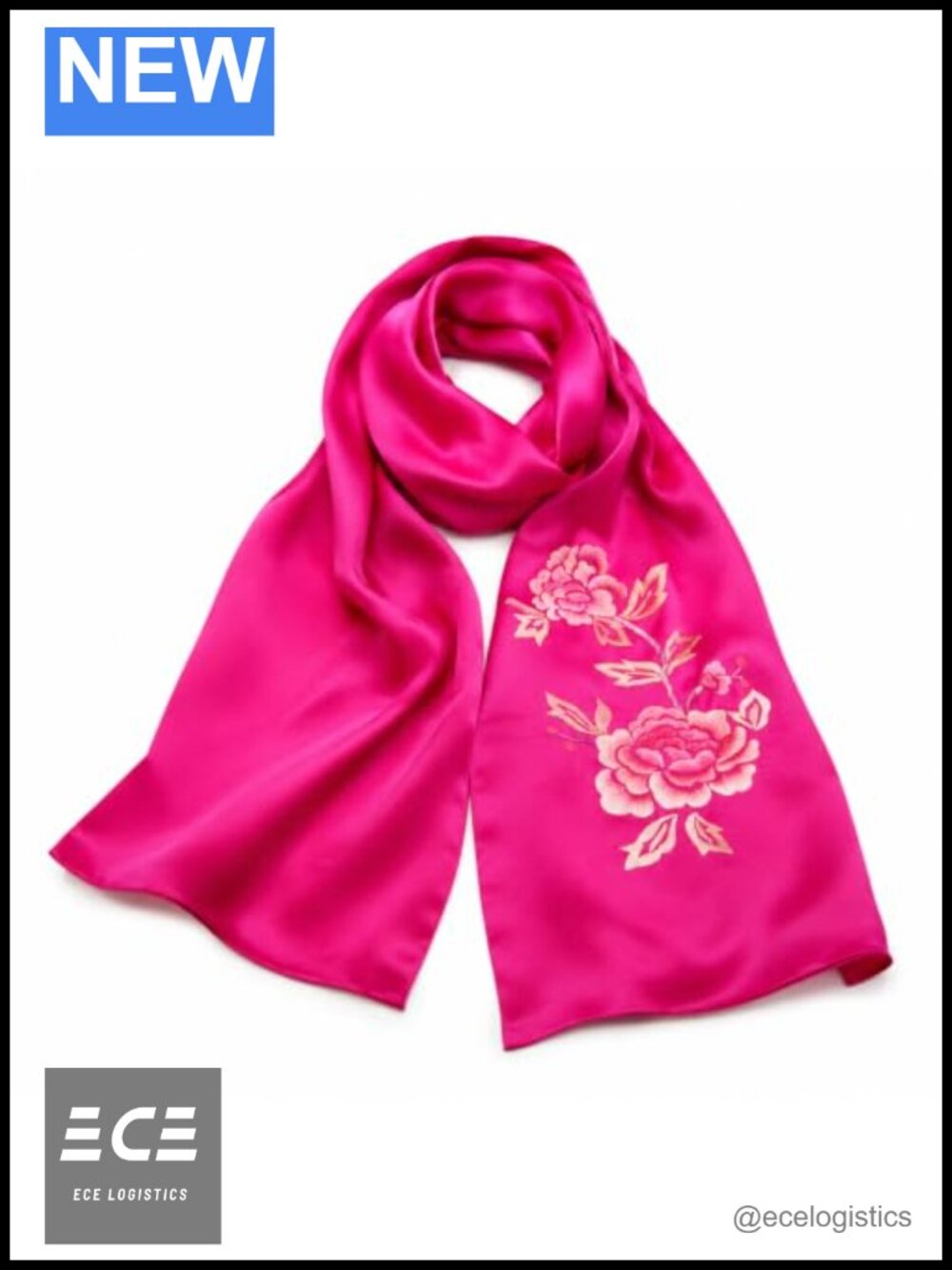 100% Mulberry Silk Hand Embroidered Scarf Double-Layer 16 Momme Satin Floral